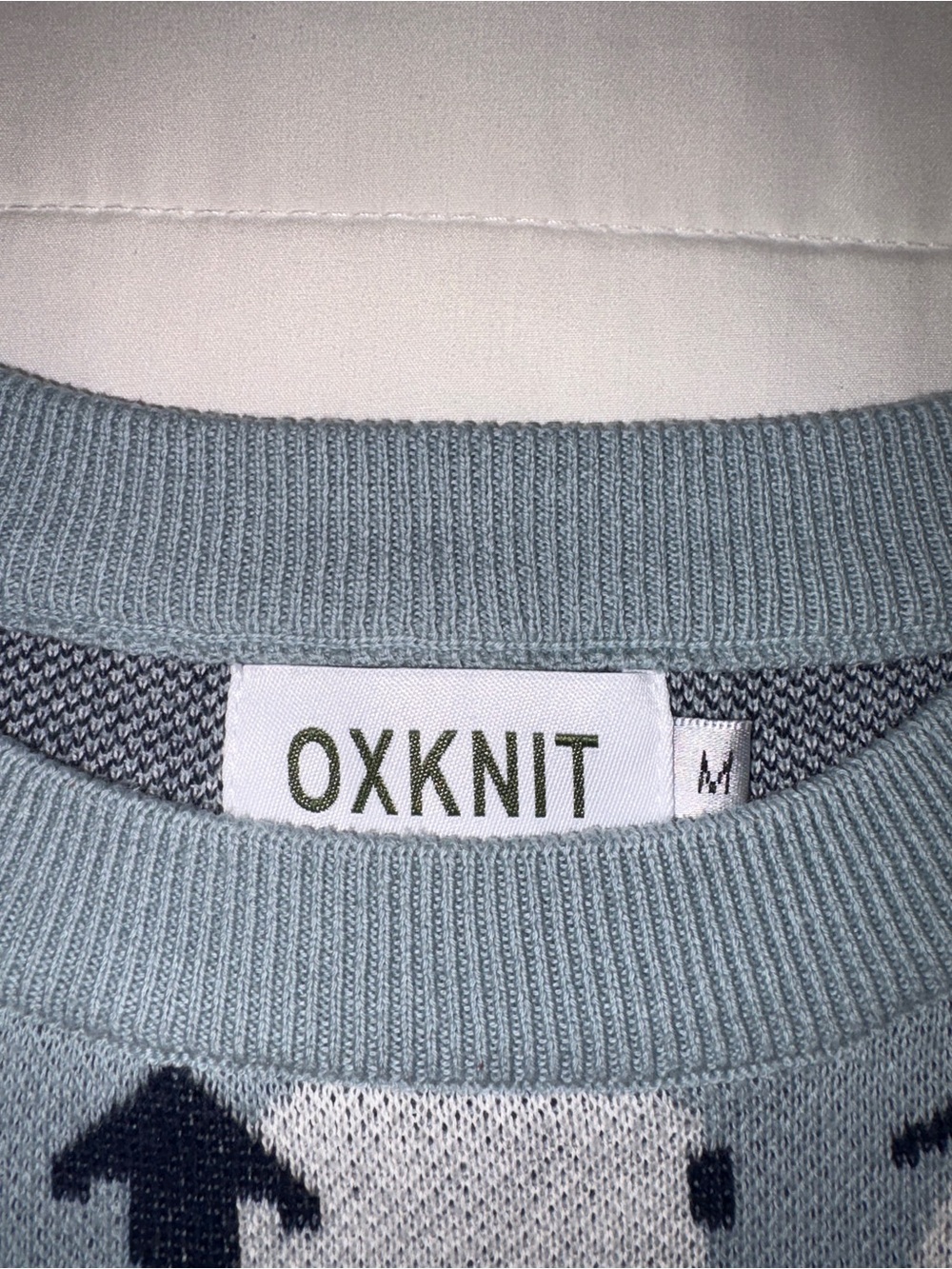 Oxknit shirt Sleeve Sheep Pattern Light Blue Knit Top - Picture 2 of 2